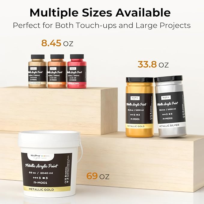 Nicpro Metallic Gold Acrylic Paint, 69oz/2040ml Large Gold Leaf Paint, Non Toxic - Image 5