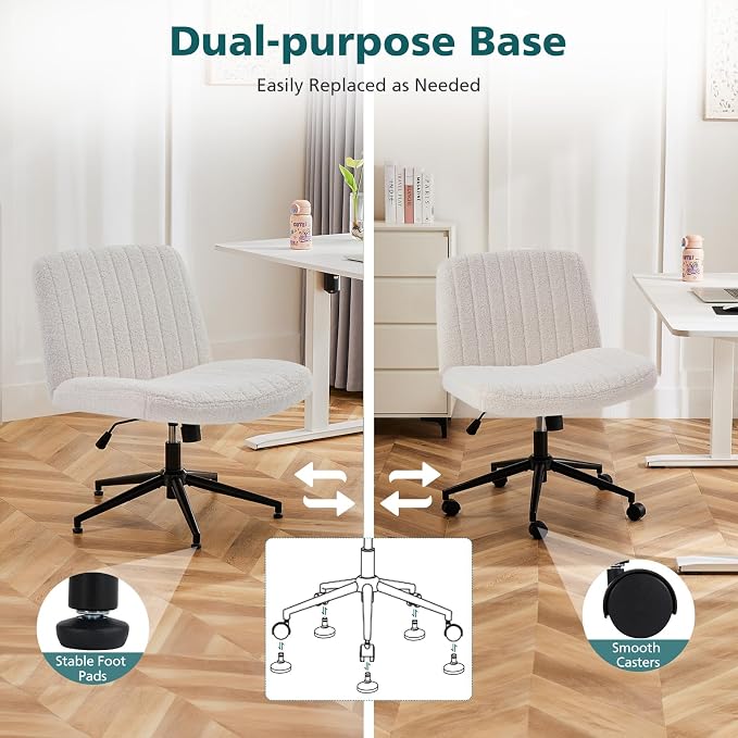 OLIXIS Criss Cross Chair with Wheels Wide Cross Legged Office Desk Vanity Chair - Image 6
