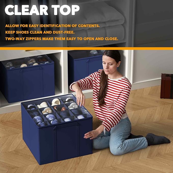 SpaceAid Shoe Organizer for Closet, 2 Pack Foldable Shoe Storage Containers - Image 4