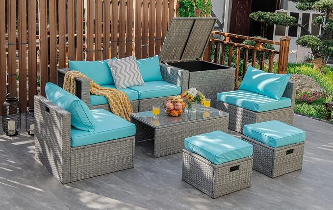 Tangkula 8 Piece Patio Wicker Furniture Set, Patiojoy Space Saving Outdoor PE by TANGKULA