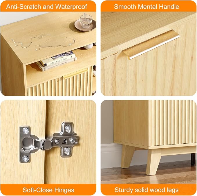 VINGLI Boho Fluted TV Stand for 70 Inch TV, Tall Wooden TV Console - Image 8