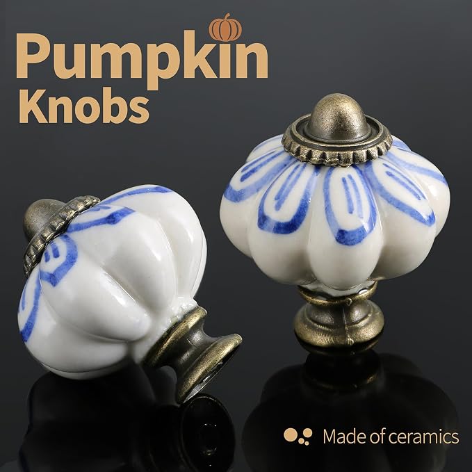 Ivory Pumpkin Knobs 2 Pack Ceramic Cabinet Knobs Vintage Drawer Pulls - Image 5