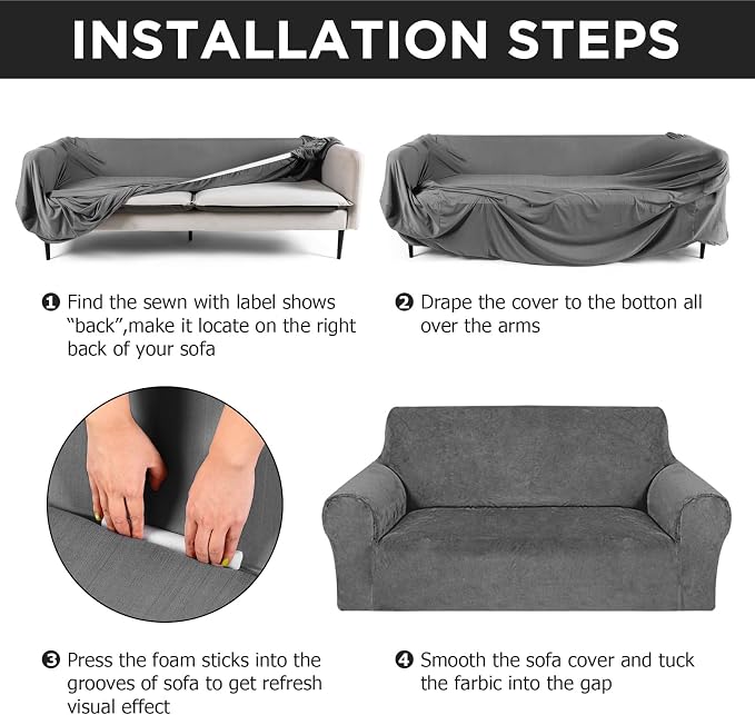 Peryiter 2 Pcs Sofa Covers Couch and Loveseat Covers Set Stretch Sofa Slipcover - Image 3