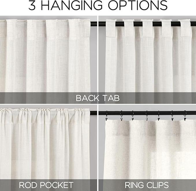 Nanspring Beige White Linen Curtains 96 Inches Long - Image 2