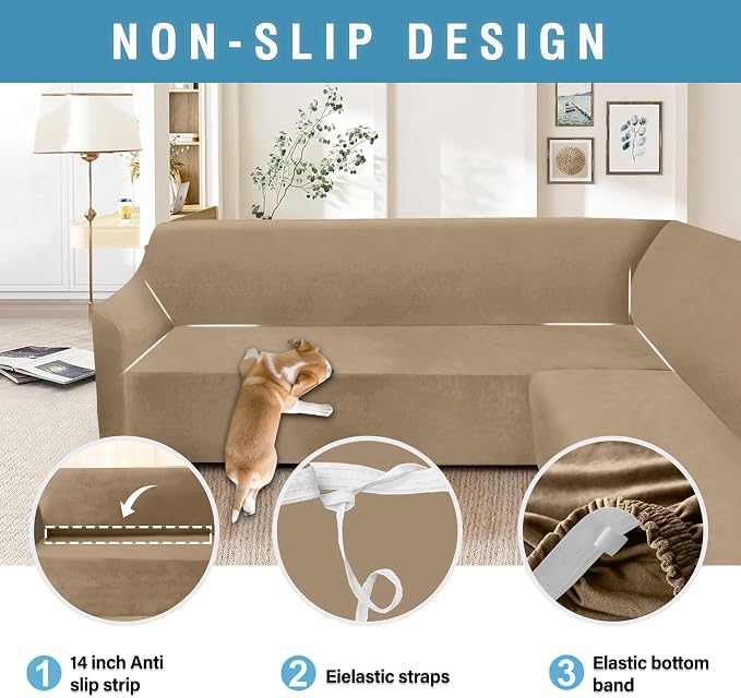 HDCAXKJ Corner Sectional Couch Covers Velvet Stretch L Shape Sofa Cover Soft - Image 4