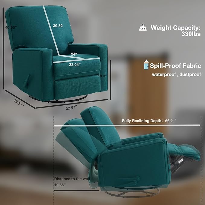 Harkawon Swivel Rocker Recliner Chair, Glider Rocker Recliner, Rocking Chair - Image 2