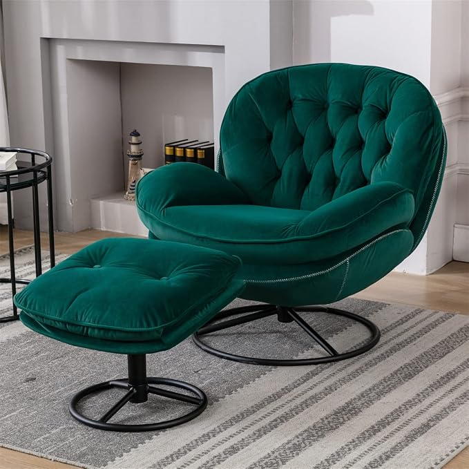 TRIPLE TREE Modern Accent Chair, Mid-Century Lounge Chair and Ottoman Set by TRIPLETREE