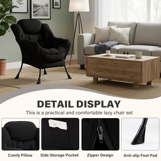 Lazy Chair, Modern Soft Reading Chair Accent Contemporary Sofa Chair - Image 5