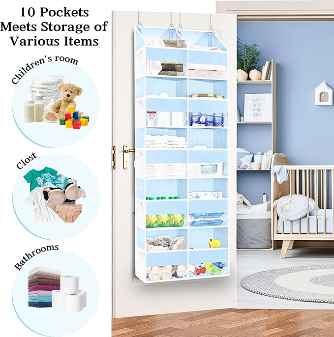 Blue Over the Door Organizer 5 Tiers, Extra Large Behind Door Storage of 10 - Image 5