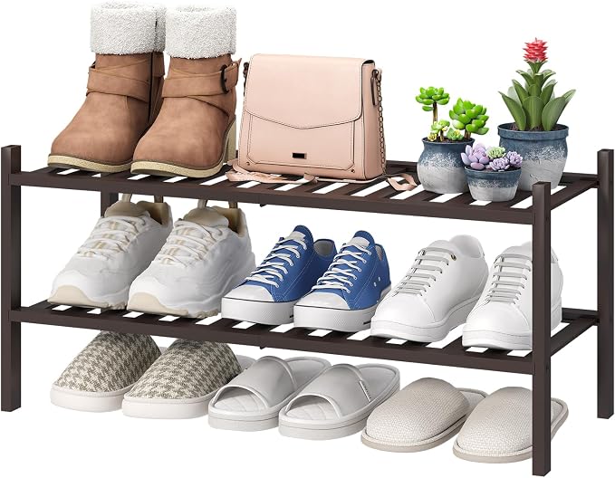 viewcare 2-Tier Shoe Rack for Entryway, Bamboo Shoe Rack for Closet, Free by VIEWCARE