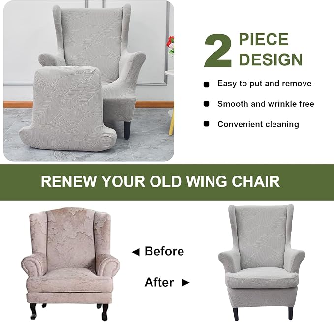 HAOYONG Waterproof Wing Chair Slipcovers Stretch Wingback Chair Covers 3 Pieces - Image 7