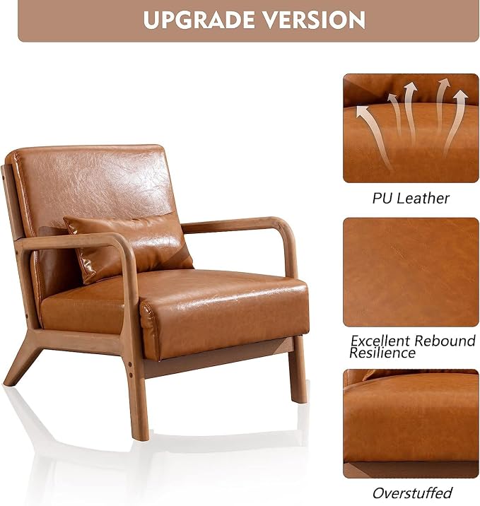 ANJ Mid Century Modern Accent Chairs Set of 2, PU Leather Reading Chair - Image 6