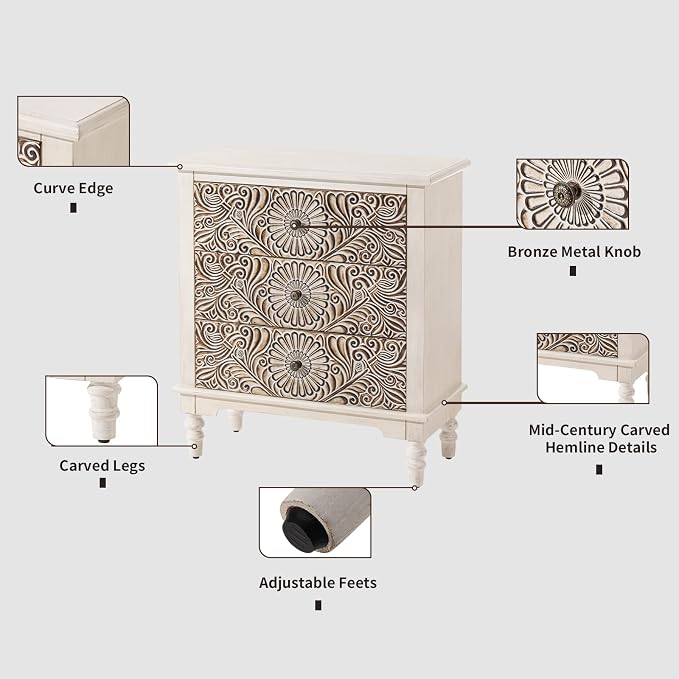 HOMPUS Nightstands Set of 2, Night Stand w Flower Pattern, Bedside Table Set of - Image 7
