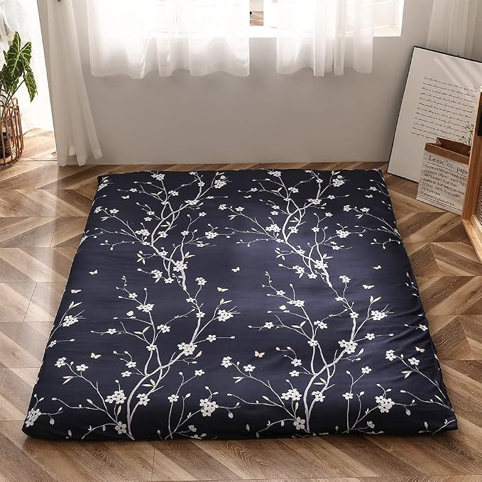 MAXYOYO Navy Floral Printed Japanese Floor Mattress Rustic Style Futon Mattress - Image 6