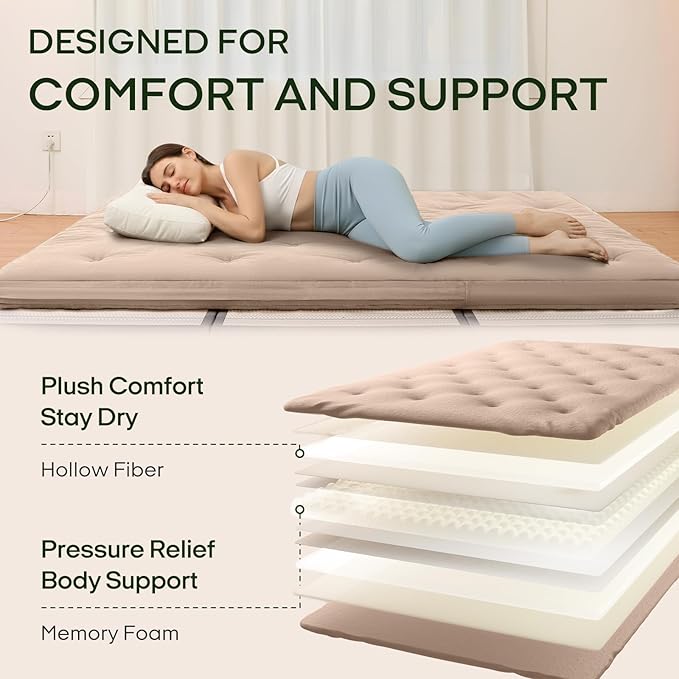 ZonLi Japanese Floor Futon Mattress Twin Size 75"x 39", 100% Cotton Cover 2.5'' - Image 3