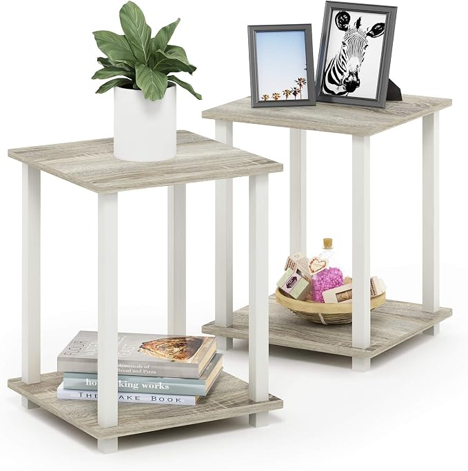 Furinno SIMPLISTIC Side Table Set of 2, 2-Tier Square Modern End Table by Furinno-FitsYourSpaceFitsYourBudget