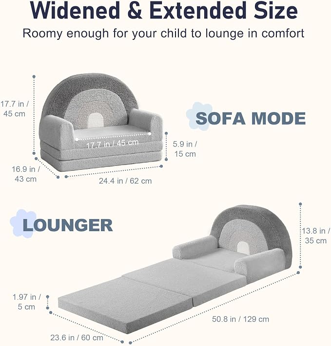 little dove Extra Wide Soft Toddler Couch Fold Out, Comfy Toddler Chair - Image 2