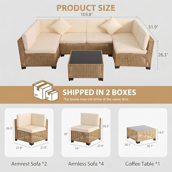 KIGOTY 7-Piece Patio Furniture Set, All-Weather PE Rattan Outdoor Sectional Sofa - Image 2