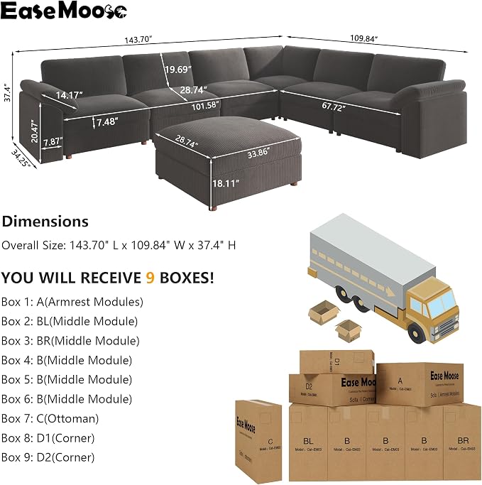 EASE MOOSE Oversized Sectional Modular Sofa, Large L Shape Sectional Couch Wide - Image 2