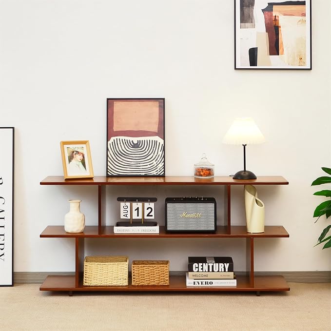 Bamboo TV Stand for TVs up to 55", 3 Tier Accent Entertainment Center - Image 4