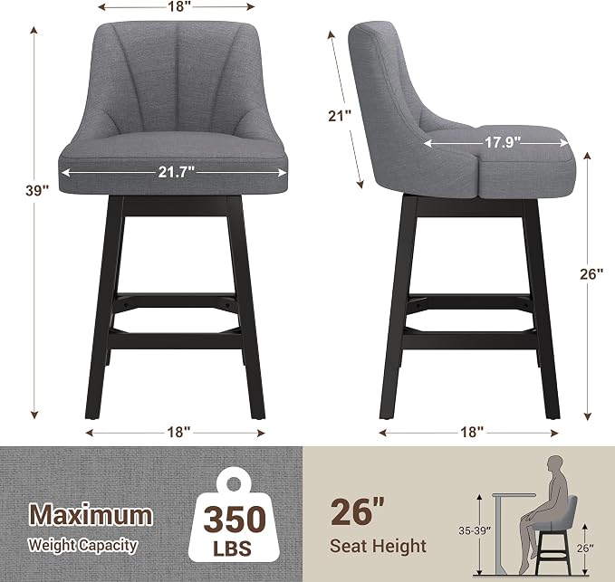 YaFiti Swivel Bar Stool 1 Pcs, 26 Inch Counter Height Bar Stools - Image 3