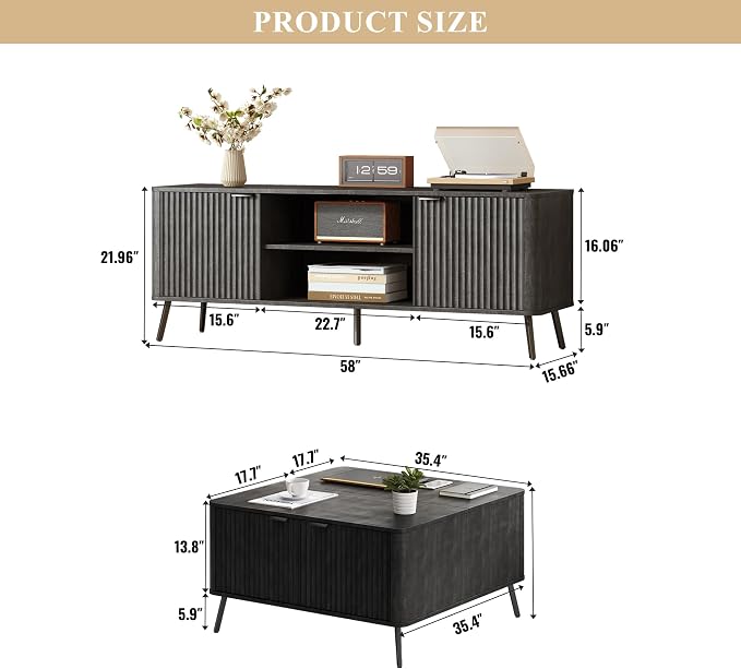 Fatmok Fluted Living Room Furniture Set – 58" TV Stand Entertainment Center - Image 2