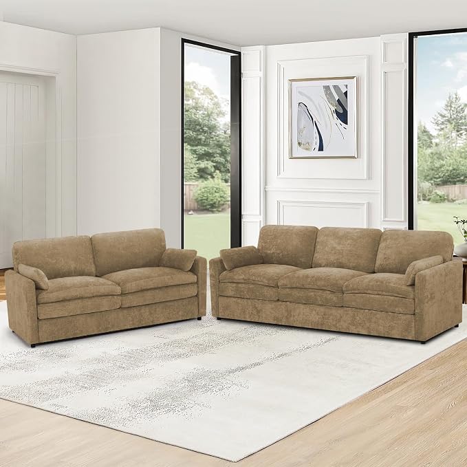 Comfy Chenille Sofa Set with Well-Filled Pillows, Modern 3 Seater and Loveseat - Image 6