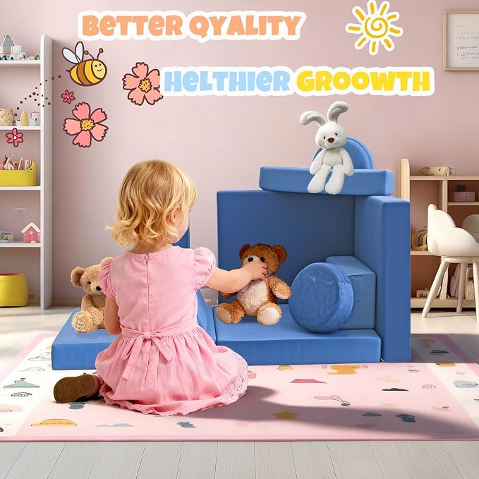 12 Pcs Modular Kids Play Sofa Convertible Foam Floor Mat and Play Fortress - Image 5