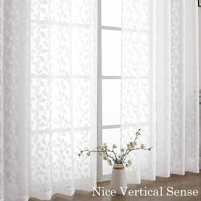 Chyhomenyc White Sheer Curtains 30 Inch Length, Light Filtering Leaf Tufted - Image 9