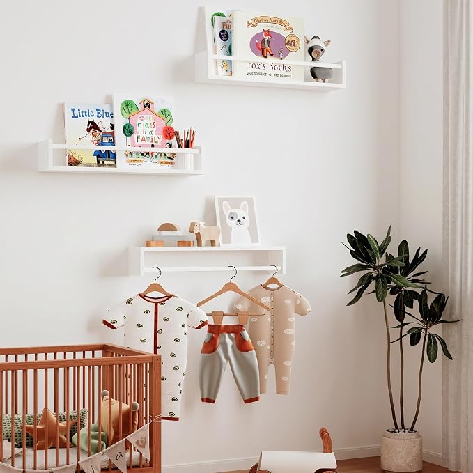 Fixwal Floating Bookshelves for Wall, 16.5 Inch Wood Nursery Book Shelves Set - Image 2
