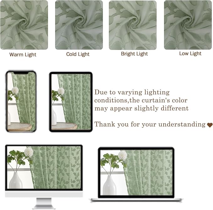Chyhomenyc Sage Green Sheer Curtains 96 Inch Length 2 Panels Set, Light - Image 3