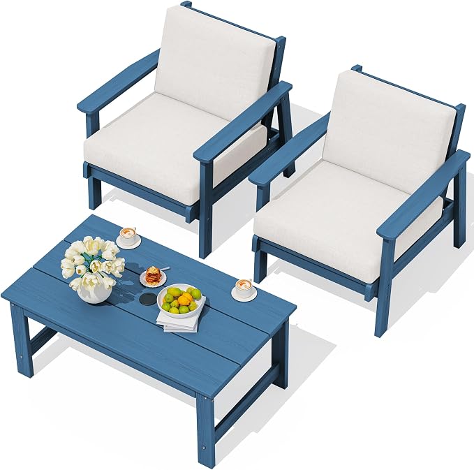 SERWALL HDPE Outdoor Couch, All-Weather Wood-Like Outdoor Sofa Set by SERWALL