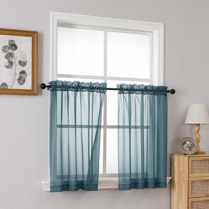 Dusty Blue Sheer Curtains Tier 30 Inches Length 2 Panels, Light Filtering - Image 8