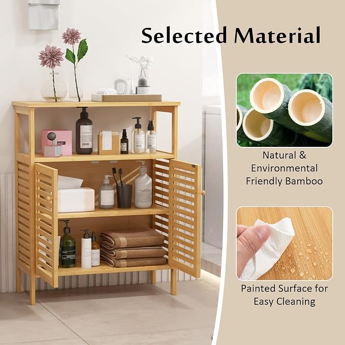 Giantex Storage Cabinet, Bamboo Bathroom Floor Cabinet - Image 9