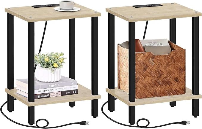 TUTOTAK End Table with Charging Station, Small Side Table with Outlets by ChoosetutotakFurnitureBuildYourCozyHome