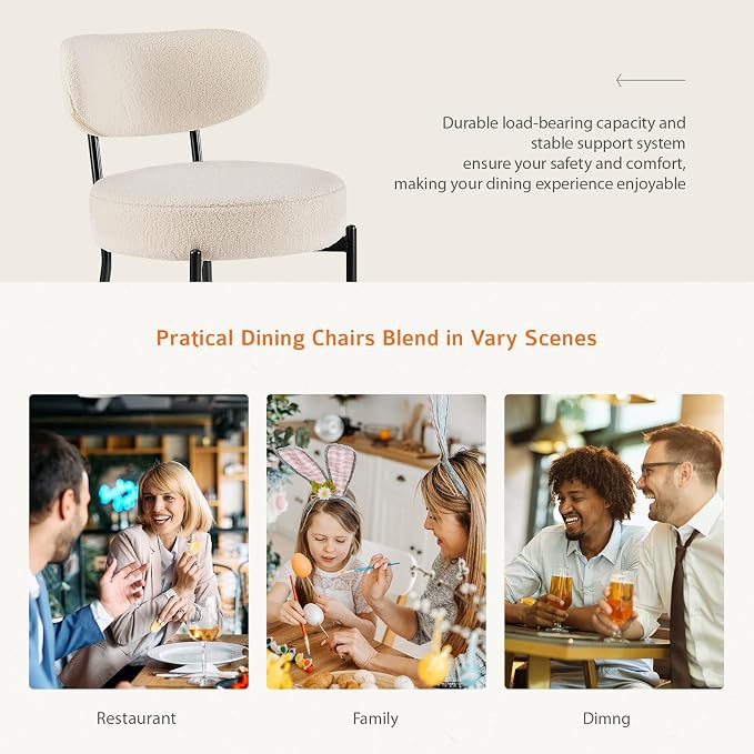 Sweetcrispy Dining Chairs Set of 2, Boucle Upholstered Modern Mid Century Round - Image 6
