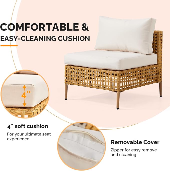 VINGLI 7 Piece Patio Sectional Furniture Set, Wicker Outdoor Furniture - Image 4