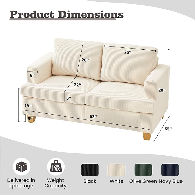 Apicizon Modern 63" Loveseat Sofa Couch - Image 2