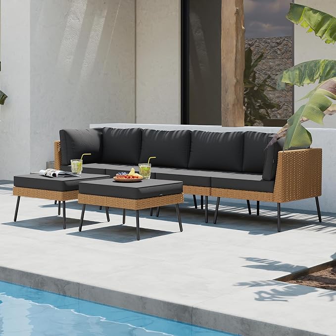 Aoxun 6 Piece Patio Furniture Set, 6 Seats Outdoor Sectional Sofas - Image 2