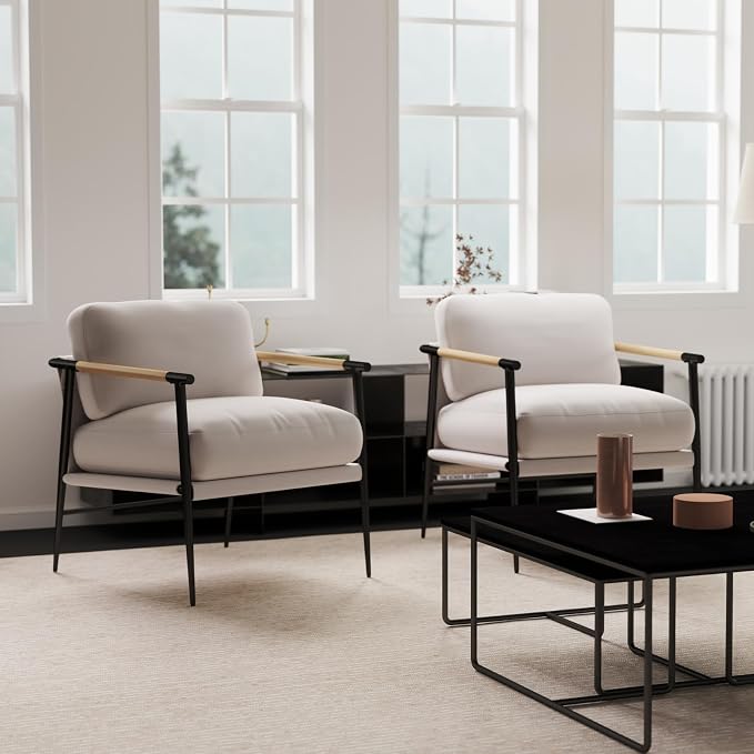 Ya-Home Mid-Century Accent Chair Set of 2, Soft Armchair Chenille Fabric Lounge by Ya-Home