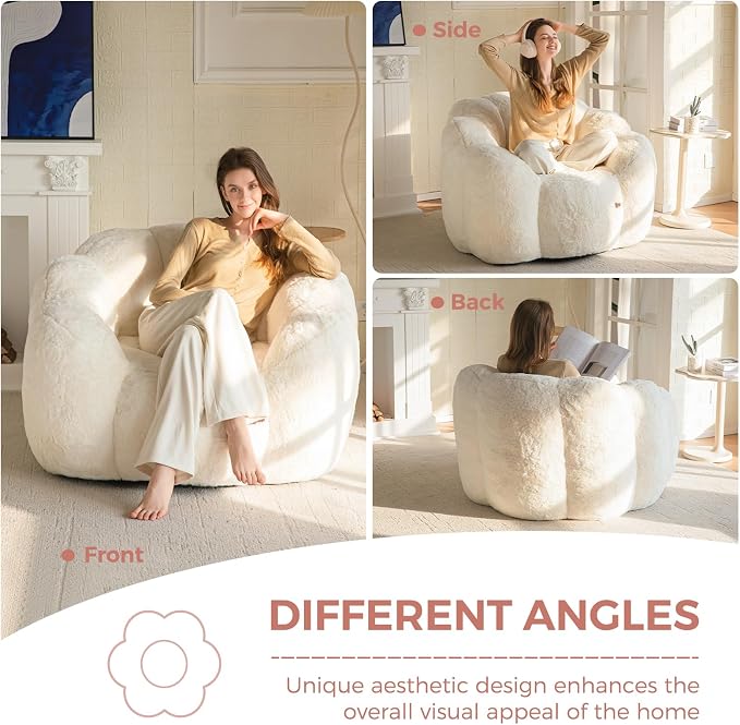 MAXYOYO Bean Bag Chair for Adults, Floral Shaped Bean Bag Sofa, Ultra Soft Faux - Image 3