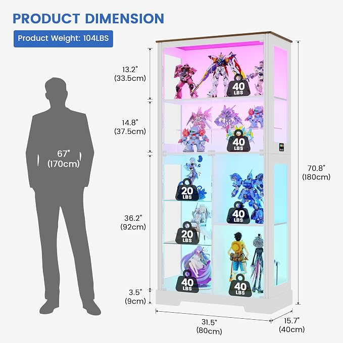 Gurexl Display Cabinet with Motion Sensor LED Lights, Glass Curio Cabinet with - Image 2