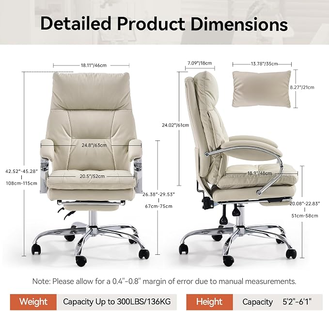LEAGOO Office Chair with Foot Rest, Ergonomic Executive Office Chair with Arms - Image 3