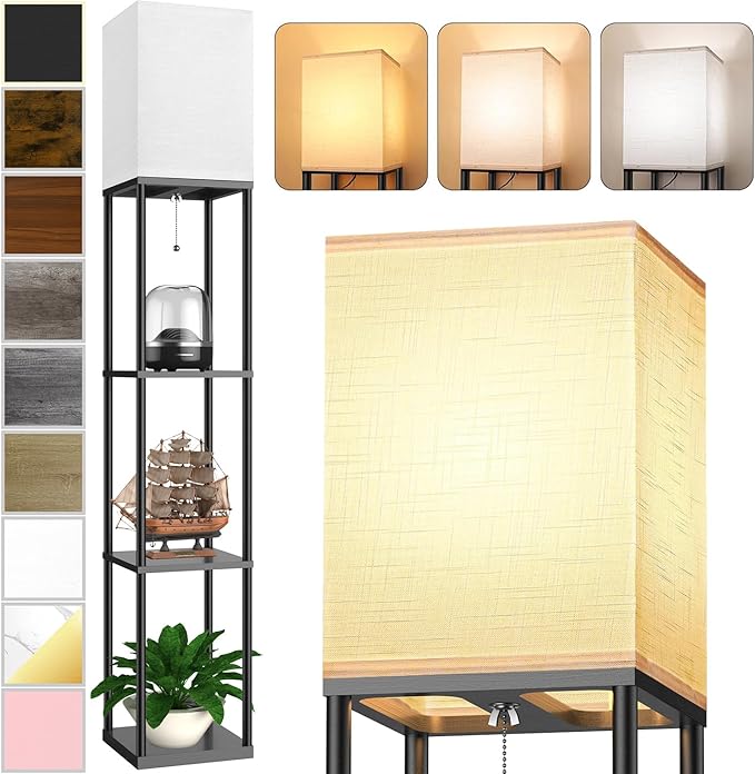 Floor Lamp with Shelves for Living Room, Shelf Floor Lamp with 3 CCT LED Bulb by PARTPHONER
