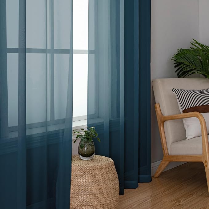 Simplebrand Dusty Blue Sheer Curtains 84 Inches Long, Light Filtering Rod - Image 5