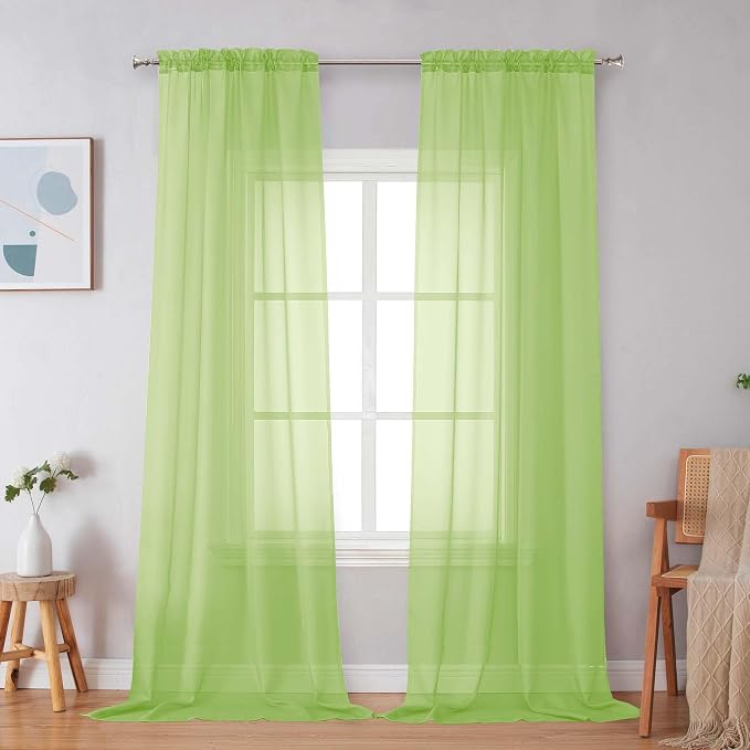 Simplebrand Lime Sheer Curtains 84 Inches Long, Light Filtering Rod Pocket - Image 5