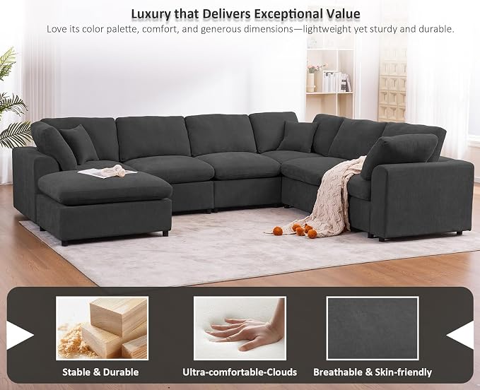Oversized Modular Sectional Sofa Couch, Large 7 Seater Corner Sofa Modern U - Image 4
