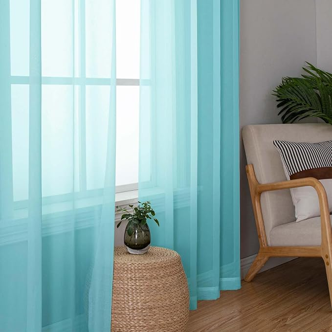 Lecloud Aqua Sheer Curtains for Living Room 72 Inches Long 2 Panels, Dual Rod - Image 2