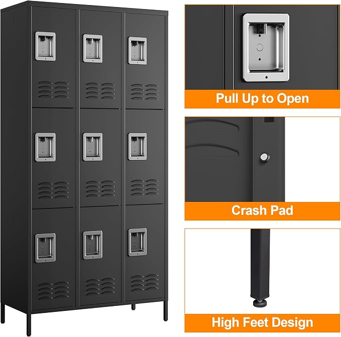 Metal Locker with 9 Doors Employees Locker, Metal Storage Locker with Hooks - Image 6