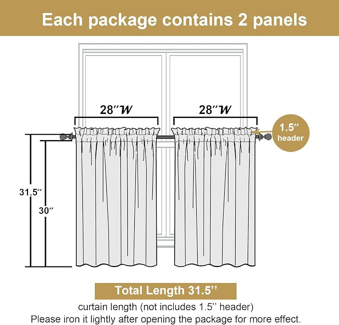 Lecloud Leia Sage Green Sheer Kitchen Curtains 30 Inch Length 2 Pcs, Jacquard - Image 3